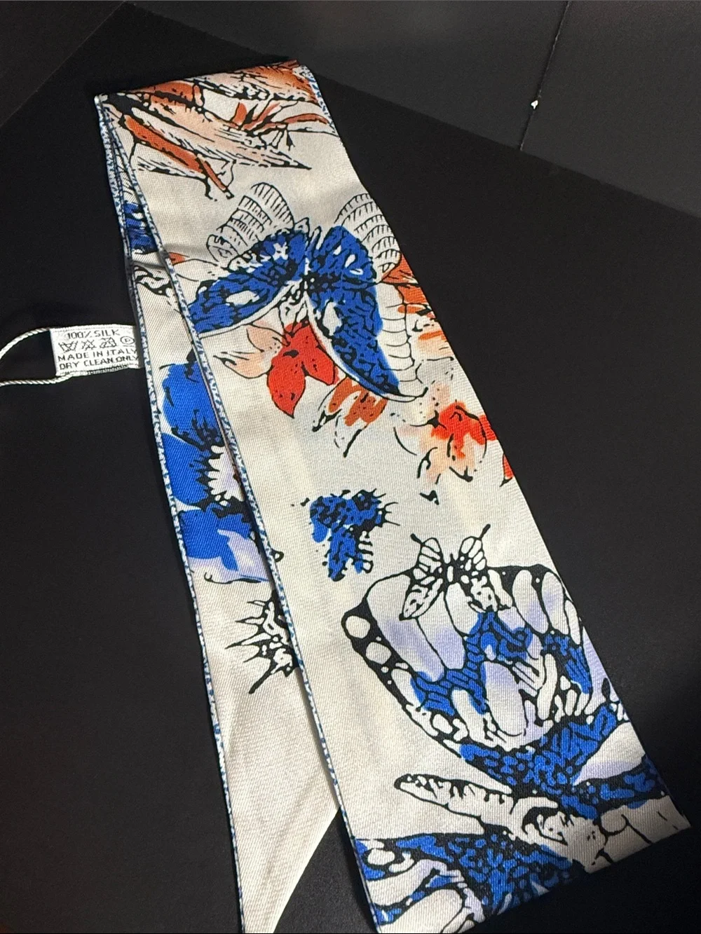 Silk Butterfly Print Scarf Wrap in Blue & Red